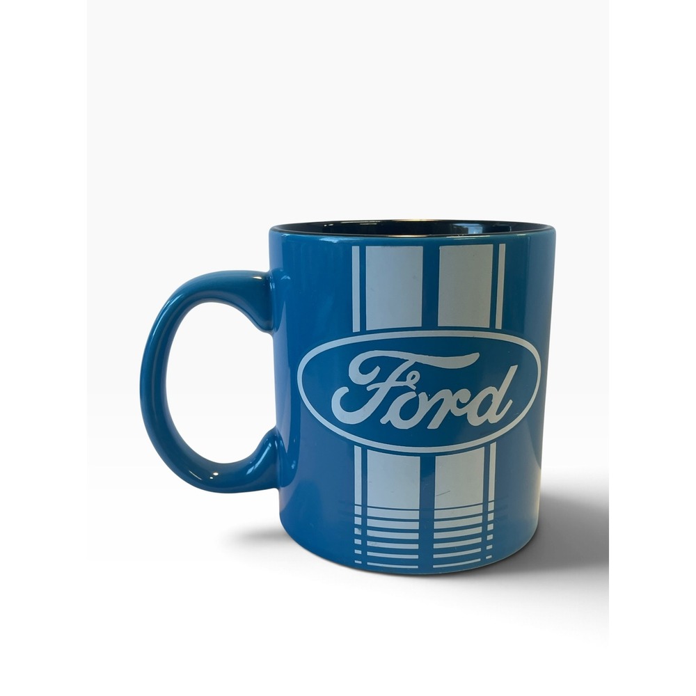 Ford Coffee Mug 20oz Blue Racing Stripes Ceramic Silver Buffalo 2016
